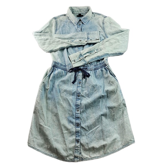 Halogen Dresses & Skirts - Halogen Shirt Dress Womens S‎ Blue Denim Acid Wash Drawstring Waist Button Front